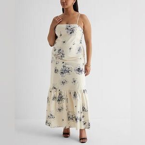 Express Floral Square Neck Tiered Poplin Maxi Dress